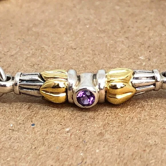 Lagos Caviar Silver 925 & 18K Gold Arcadian Tulip Sterling Amethyst Bracelet